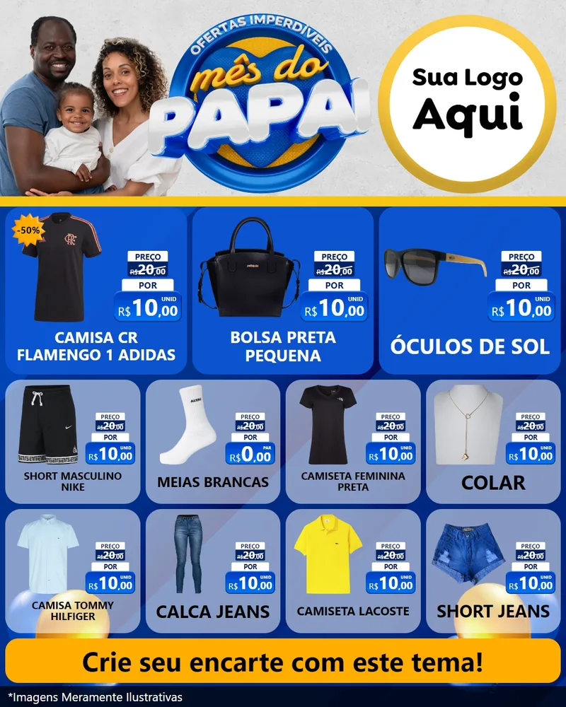Modelo de Rede Social para Feed Instagram com o tema Ofertas Imperdíveis Mês Do Papai para Roupas e acessórios
