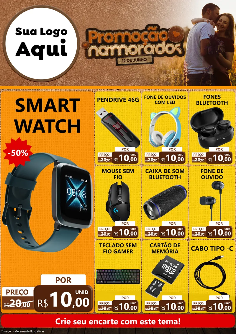 Modelo de Encarte para Encarte A4 Vertical com o tema Promoção Namorados para Informática