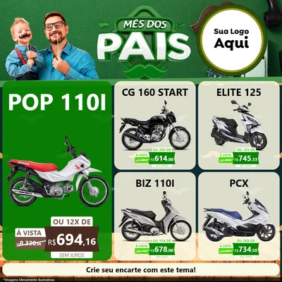 Modelo de Rede Social para Feed Facebook com o tema Mês dos Pais para Concessionaria de Motos
