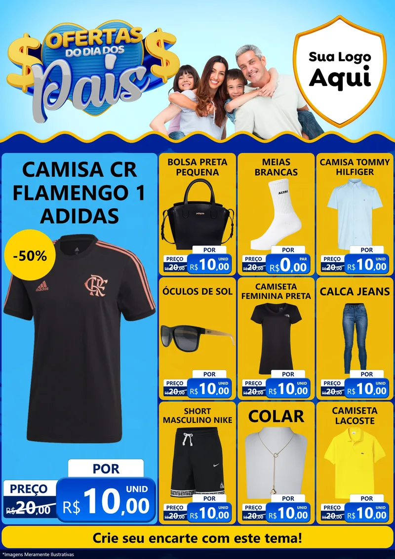 Modelo de Encarte para Encarte A4 Vertical com o tema Ofertas do Dia dos Pais para Roupas e acessórios