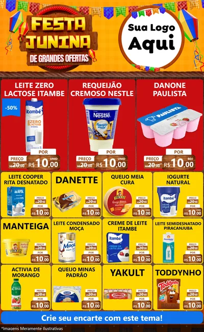 Modelo de Encarte para Encarte Grande com o tema Festa Junina de Grandes Ofertas para Frios e Laticínios