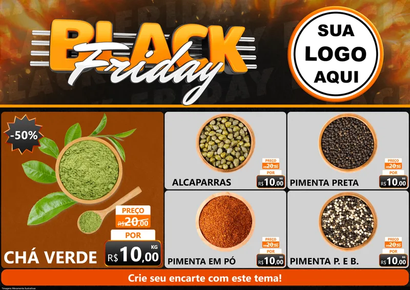 Modelo de Encarte para Encarte A4 Horizontal com o tema Black Friday para Produtos Naturais