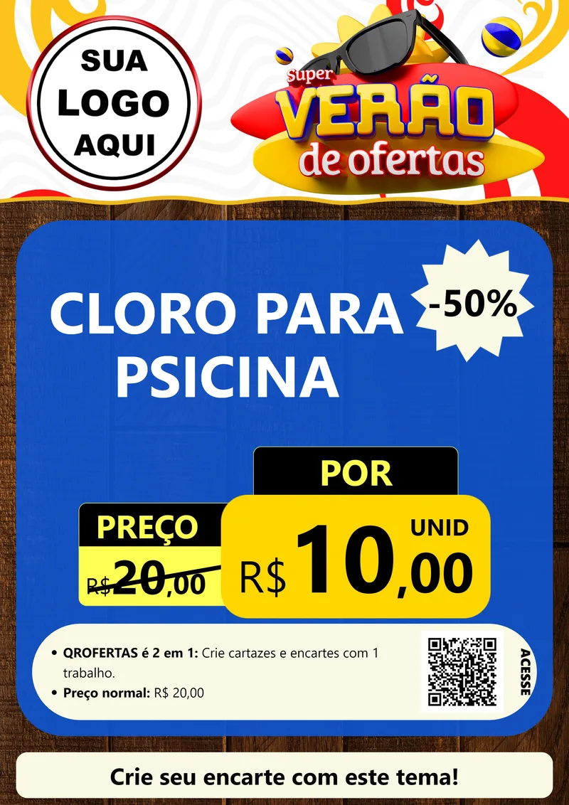 Modelo de Cartaz para Cartaz A4 Vertical com o tema Super Verão de Ofertas para Produtos para Piscina