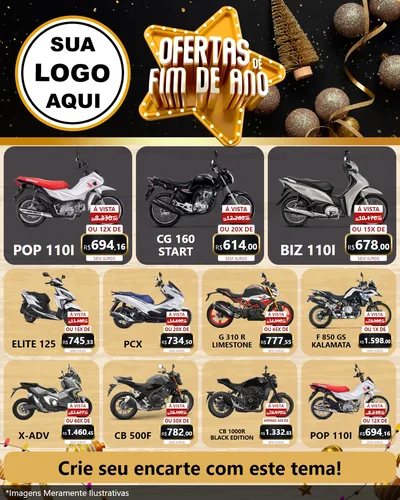 Modelo de Rede Social para Feed Instagram com o tema Ofertas de Fim de Ano para Concessionaria de Motos
