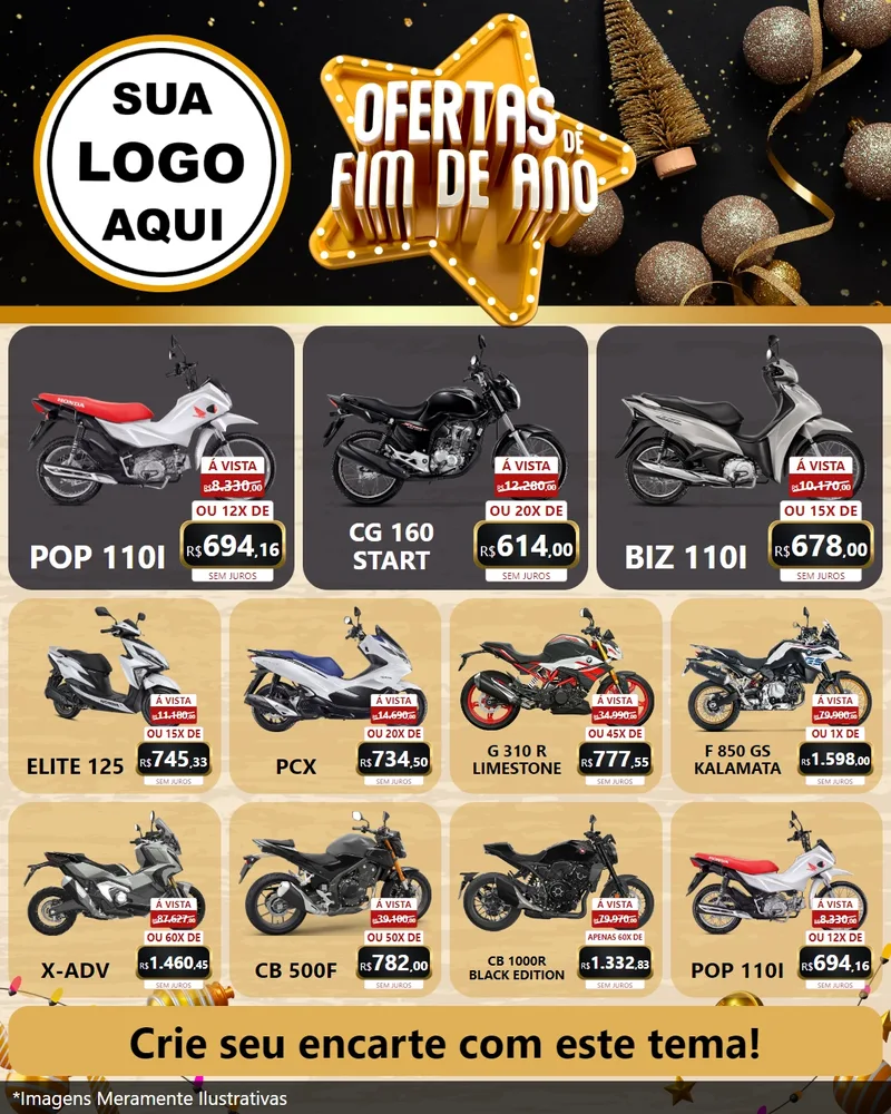 Modelo de Rede Social para Feed Instagram com o tema Ofertas de Fim de Ano para Concessionaria de Motos