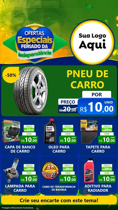 Modelo de Rede Social para Stories com o tema Ofertas Especiais Feriado da Independência para Auto peças