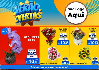 Modelo de Encarte para Encarte A4 Horizontal com o tema Verão de Ofertas para Floricultura e jardim