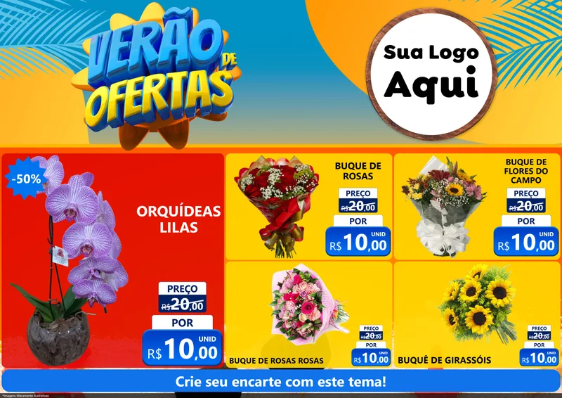 Modelo de Encarte para Encarte A4 Horizontal com o tema Verão de Ofertas para Floricultura e jardim