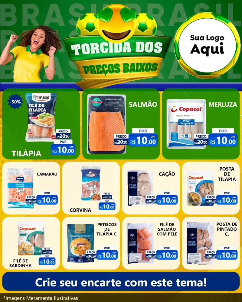 Modelo de Rede Social para Feed Instagram com o tema Torcida dos Preços Baixos - Copa para Peixaria