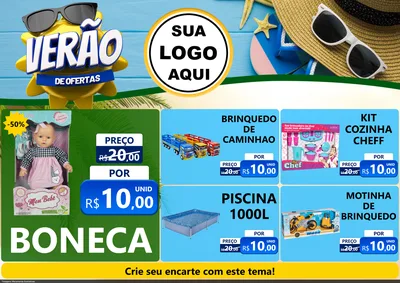 Modelo de Encarte para Encarte A4 Horizontal com o tema Verão de Ofertas para Brinquedos