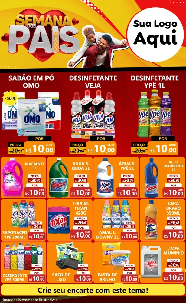 Modelo de Encarte para Encarte Grande com o tema Semana Dos Pais para Produtos de Limpeza