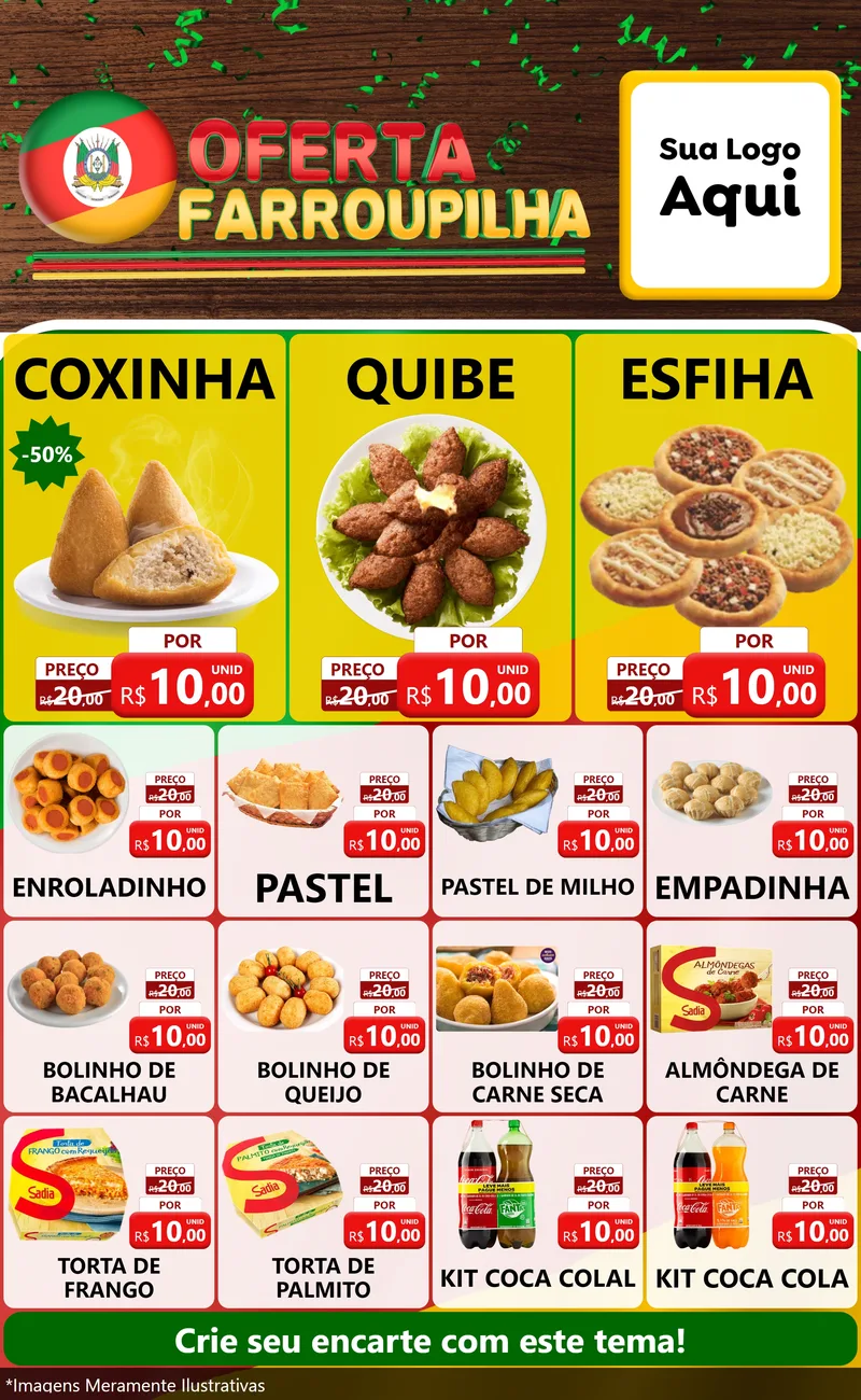 Modelo de Encarte para Encarte Grande com o tema Oferta Farroupilha para Salgadaria
