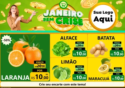Modelo de Encarte para Encarte A4 Horizontal com o tema Janeiro Sem Crise para Hortifrúti
