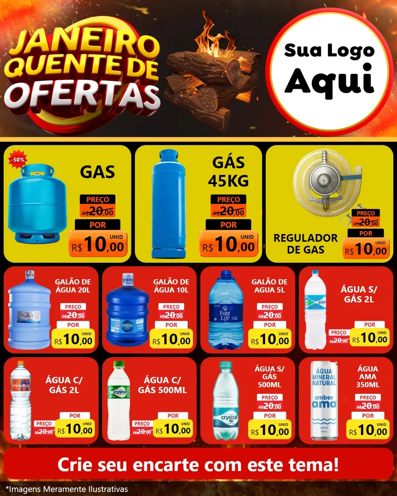 Modelo de Rede Social para Feed Instagram com o tema Janeiro Quente de Ofertas para Água e gás