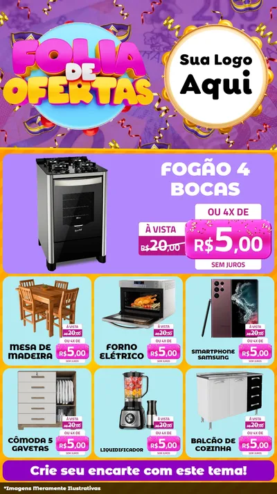 Modelo de Rede Social para Stories com o tema Folia de Ofertas para Móveis e Eletro