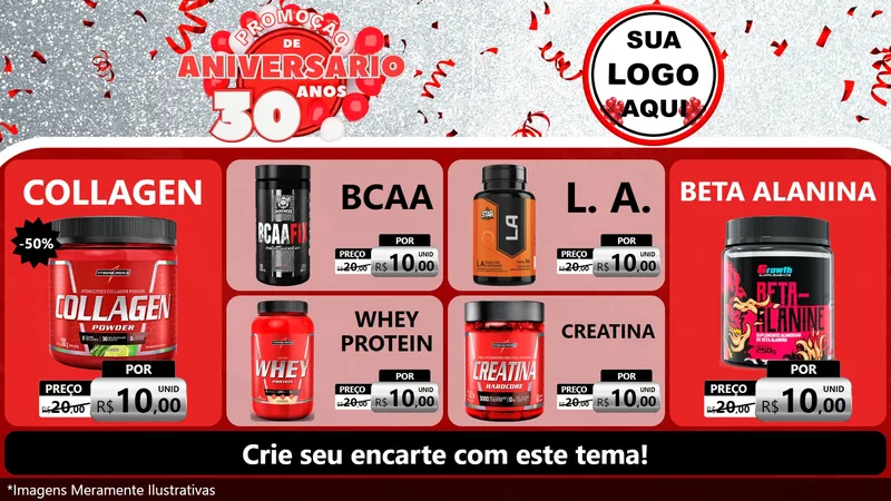 Modelo de TV para TV Horizontal com o tema Promoção de Aniversário - 30 Anos para Suplementos alimentares