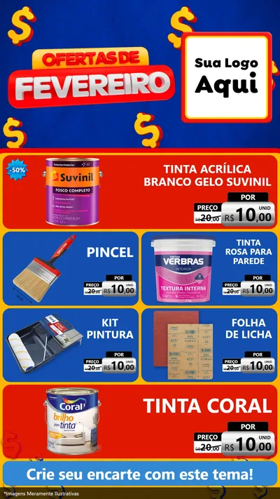 Modelo de TV para TV Vertical com o tema Ofertas de Fevereiro para Tintas e Ferramentas