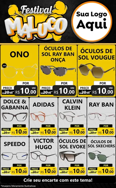 Modelo de Encarte para Encarte Grande com o tema Festival Maluco para Óticas