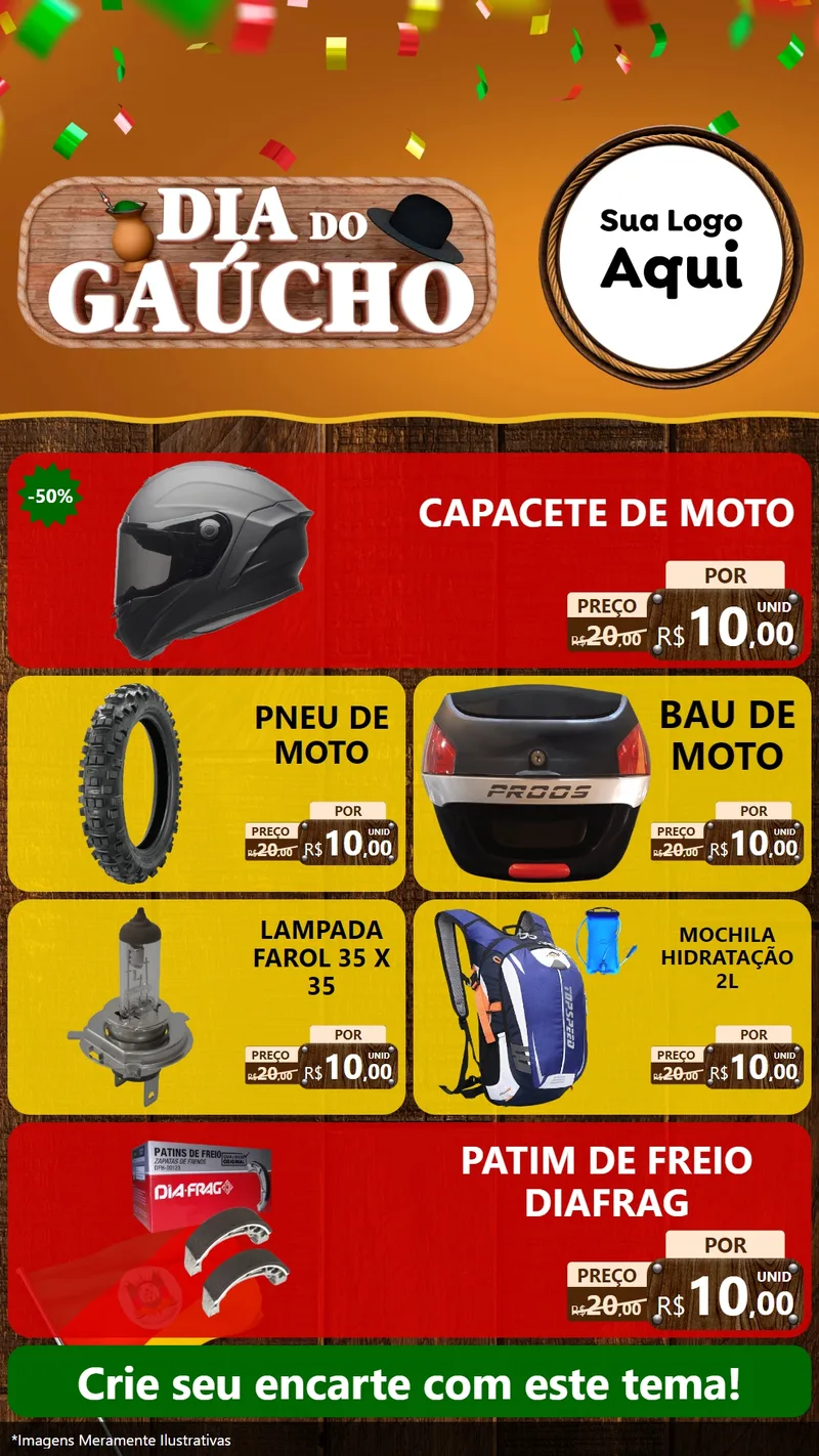 Modelo de TV para TV Vertical com o tema Dia do Gaúcho para Moto peças