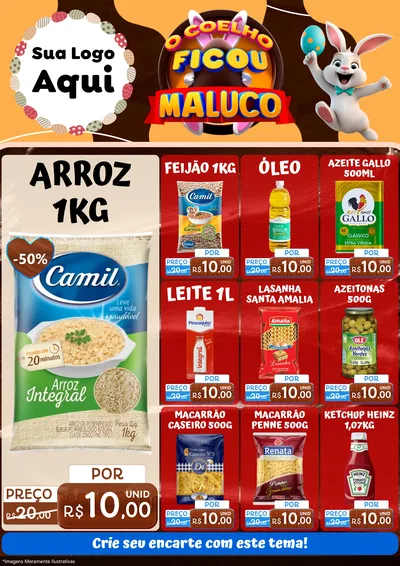 Modelo de Encarte para Encarte A4 Vertical com o tema O Coelho Ficou Maluco - Páscoa para Supermercado