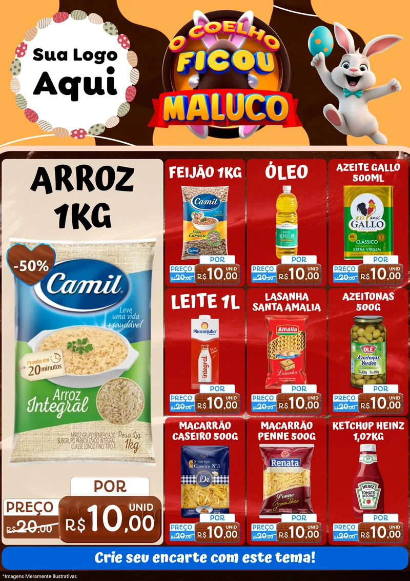 Modelo de Encarte para Encarte A4 Vertical com o tema O Coelho Ficou Maluco - Páscoa para Supermercado