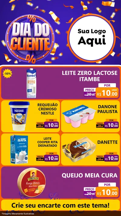 Modelo de TV para TV Vertical com o tema Dia do Cliente para Frios e Laticínios