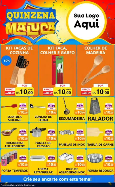 Modelo de Encarte para Encarte Grande com o tema Quinzena Maluca para Utilidades Domésticas
