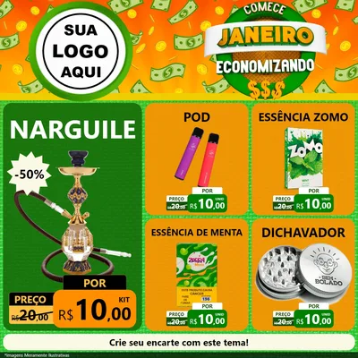 Modelo de Rede Social para Feed Facebook com o tema Comece Janeiro Economizando para Tabacaria