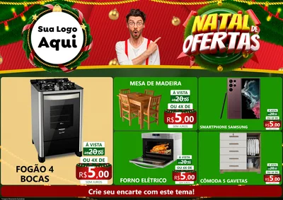 Modelo de Encarte para Encarte A4 Horizontal com o tema Natal de Ofertas para Móveis e Eletro