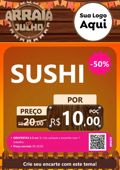 Modelo de Cartaz para Cartaz A4 Vertical com o tema Arraiá de Julho - Junina para Comida japonesa
