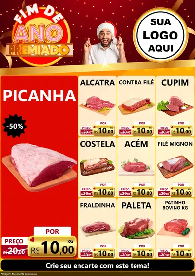 Modelo de Encarte para Encarte A4 Vertical com o tema Fim de Ano Premiado para Açougue