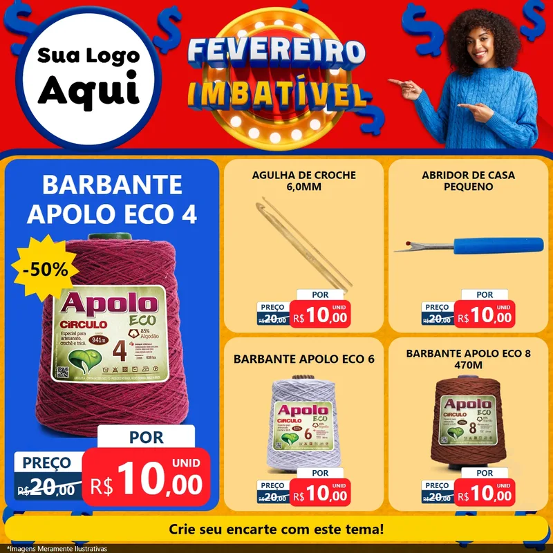 Modelo de Rede Social para Feed Facebook com o tema Fevereiro Imbatível para Armarinho e Aviamentos