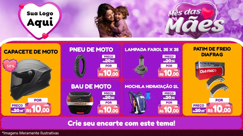 Modelo de TV para TV Horizontal com o tema Mês das Mães para Moto peças