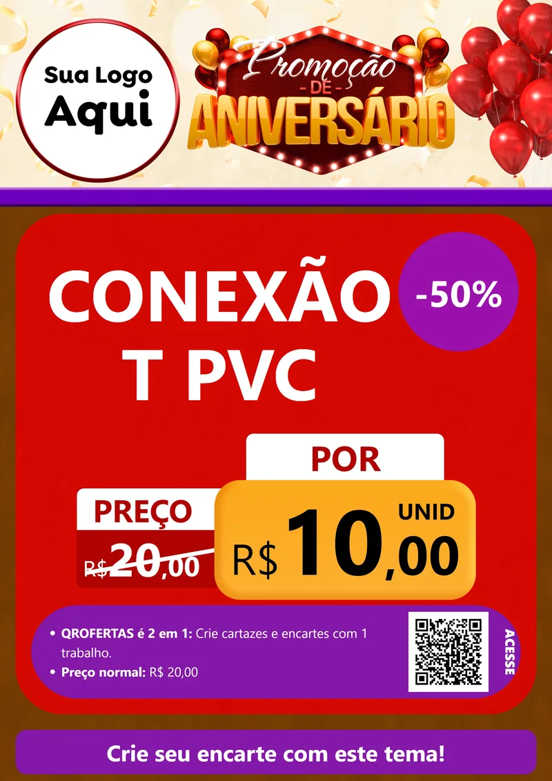 Modelo de Cartaz para Cartaz A4 Vertical com o tema Promoção de Aniversário para Tubos e conexões