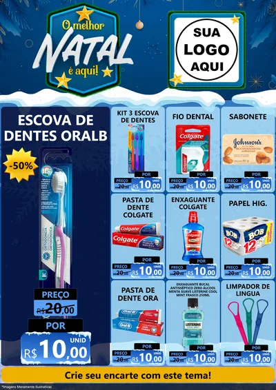 Modelo de Encarte para Encarte A4 Vertical com o tema O Melhor Natal É Aqui! para Higiene Pessoal
