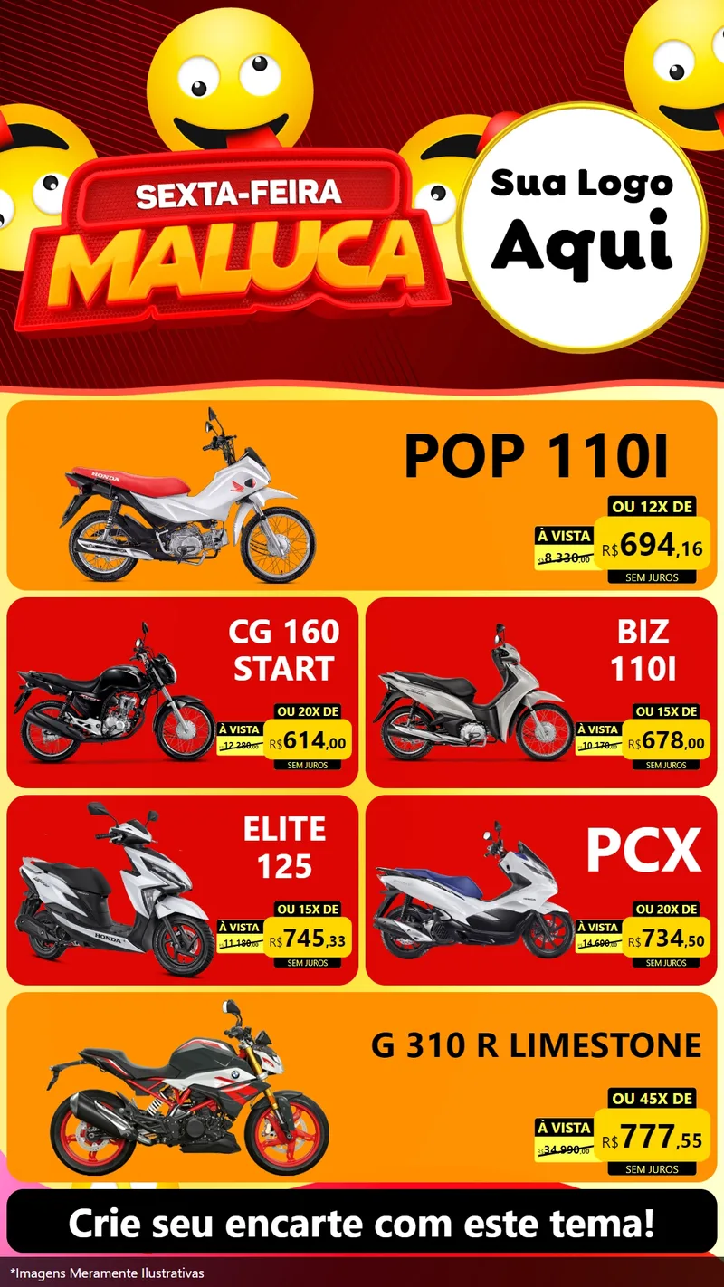 Modelo de TV para TV Vertical com o tema Sexta-feira Maluca para Concessionaria de Motos