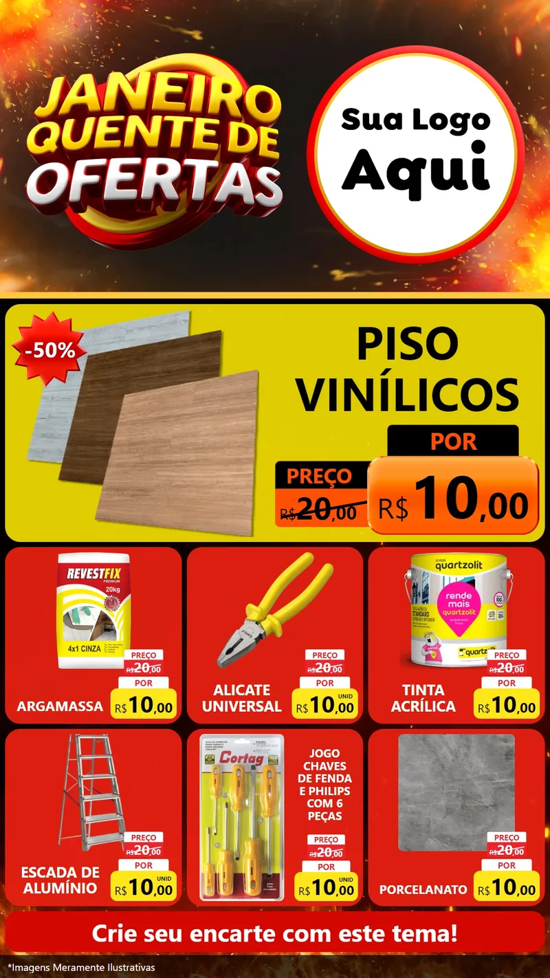 Modelo de Rede Social para Stories com o tema Janeiro Quente de Ofertas para Material para Construção