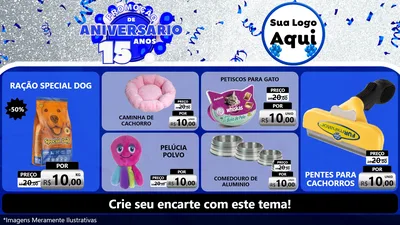 Modelo de TV para TV Horizontal com o tema Promoção de Aniversário - 15 Anos para Pet Shop