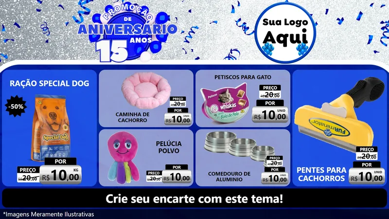 Modelo de TV para TV Horizontal com o tema Promoção de Aniversário - 15 Anos para Pet Shop