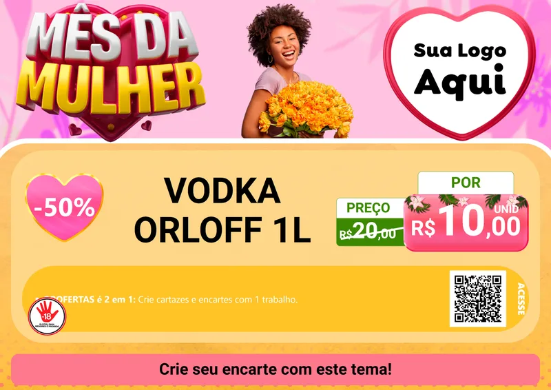 Modelo de Cartaz para Cartaz A4 Horizontal com o tema Mês da Mulher para Distribuidora de bebidas