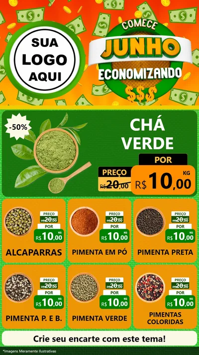 Modelo de Rede Social para Stories com o tema Comece Junho Economizando para Produtos Naturais