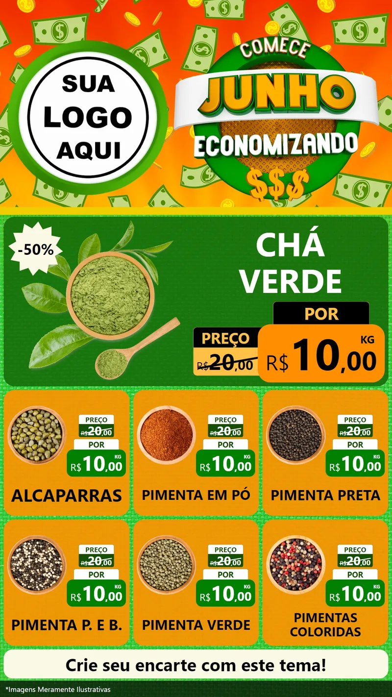 Modelo de Rede Social para Stories com o tema Comece Junho Economizando para Produtos Naturais