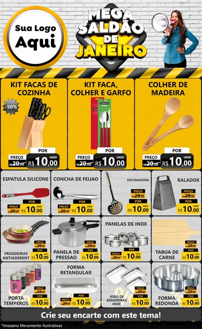 Modelo de Encarte para Encarte Grande com o tema Mega Saldão de Janeiro para Utilidades Domésticas