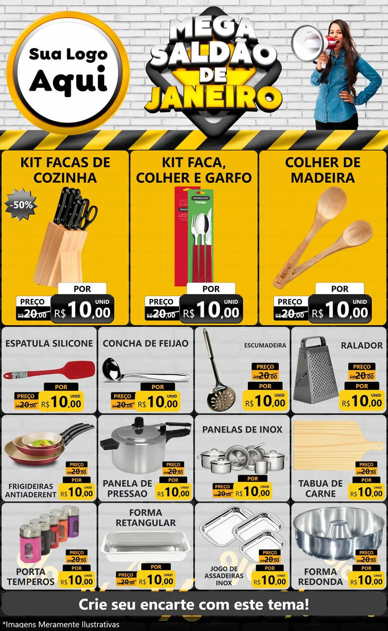 Modelo de Encarte para Encarte Grande com o tema Mega Saldão de Janeiro para Utilidades Domésticas
