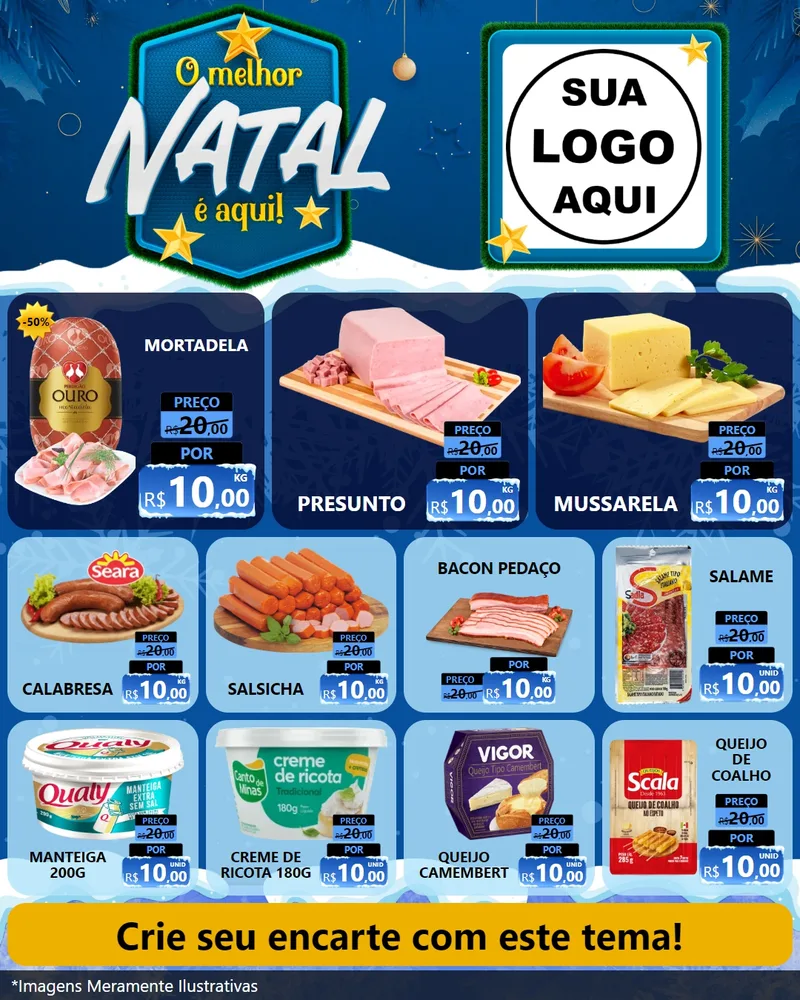 Modelo de Rede Social para Feed Instagram com o tema O Melhor Natal É Aqui! para Frios e Laticínios