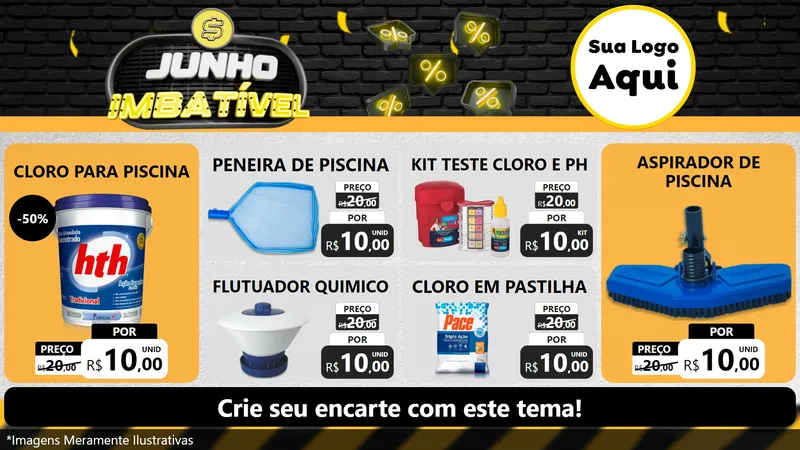Modelo de TV para TV Horizontal com o tema Junho Imbatível para Produtos para Piscina