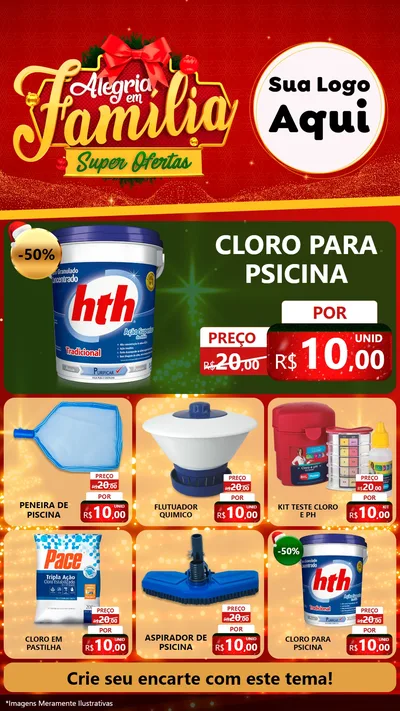 Modelo de Rede Social para Stories com o tema Alegria em Família Super Ofertas - Natal para Produtos para Piscina