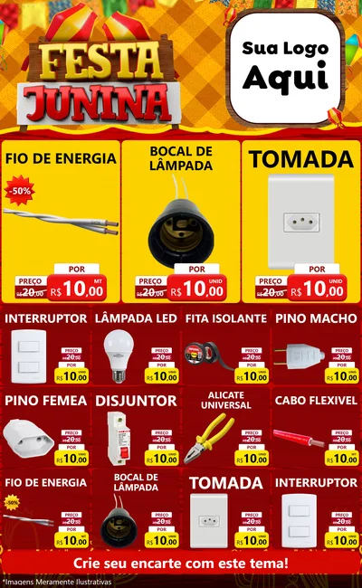 Modelo de Encarte para Encarte Grande com o tema Festa Junina para Materiais Elétricos