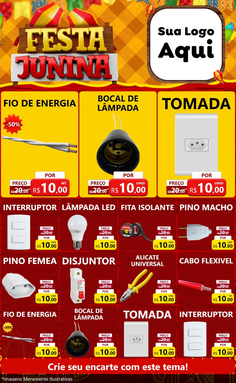 Modelo de Encarte para Encarte Grande com o tema Festa Junina para Materiais Elétricos