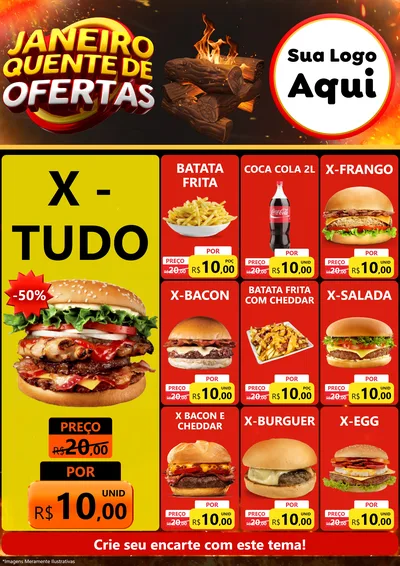 Modelo de Encarte para Encarte A4 Vertical com o tema Janeiro Quente de Ofertas para Hamburgueria